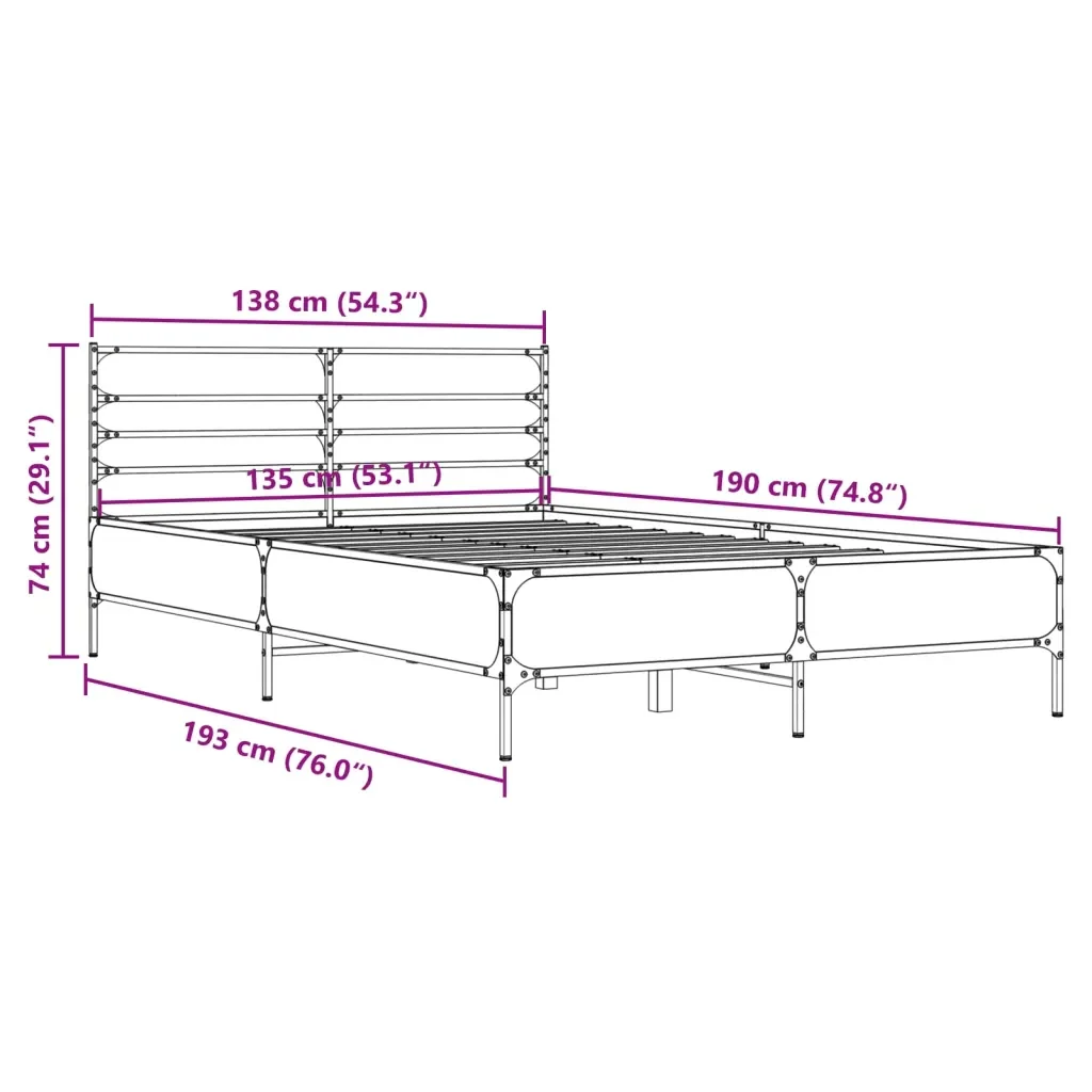 Letto matrimoniale | Letto per adulti | Giroletto Grigio Sonoma 135x190 cm in Legno Multistrato Metallo - Image 9