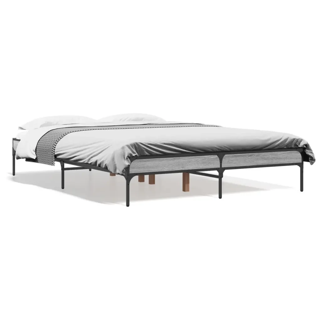 Letto matrimoniale | Letto per adulti | Giroletto Grigio Sonoma 135x190 cm in Legno Multistrato Metallo