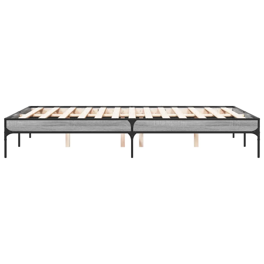 Letto matrimoniale | Letto per adulti | Giroletto Grigio Sonoma 135x190 cm in Legno Multistrato Metallo - Image 5