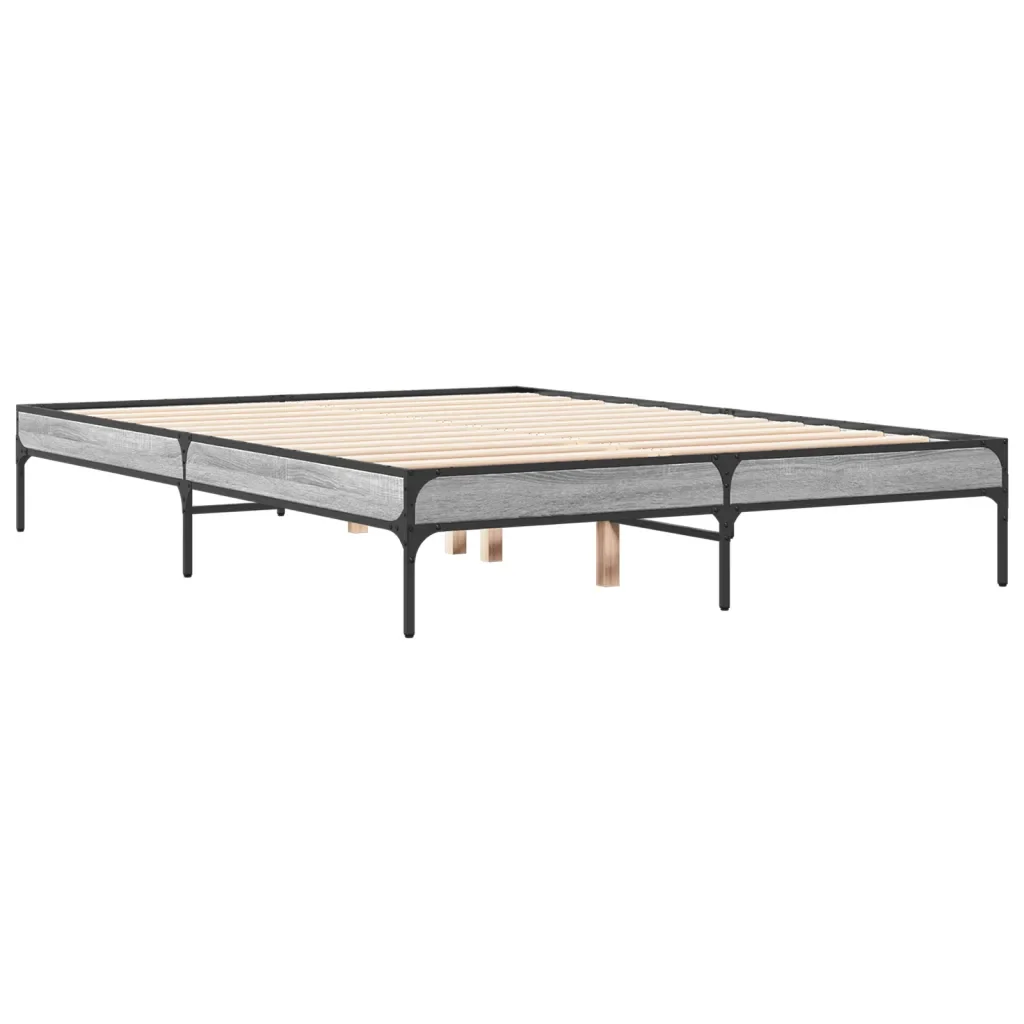 Letto matrimoniale | Letto per adulti | Giroletto Grigio Sonoma 135x190 cm in Legno Multistrato Metallo - Image 6