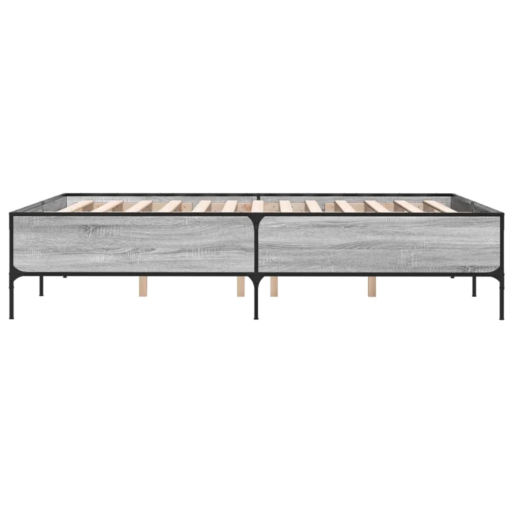 Letto matrimoniale | Letto per adulti | Giroletto Grigio Sonoma 135x190 cm in Legno Multistrato Metallo - Image 5