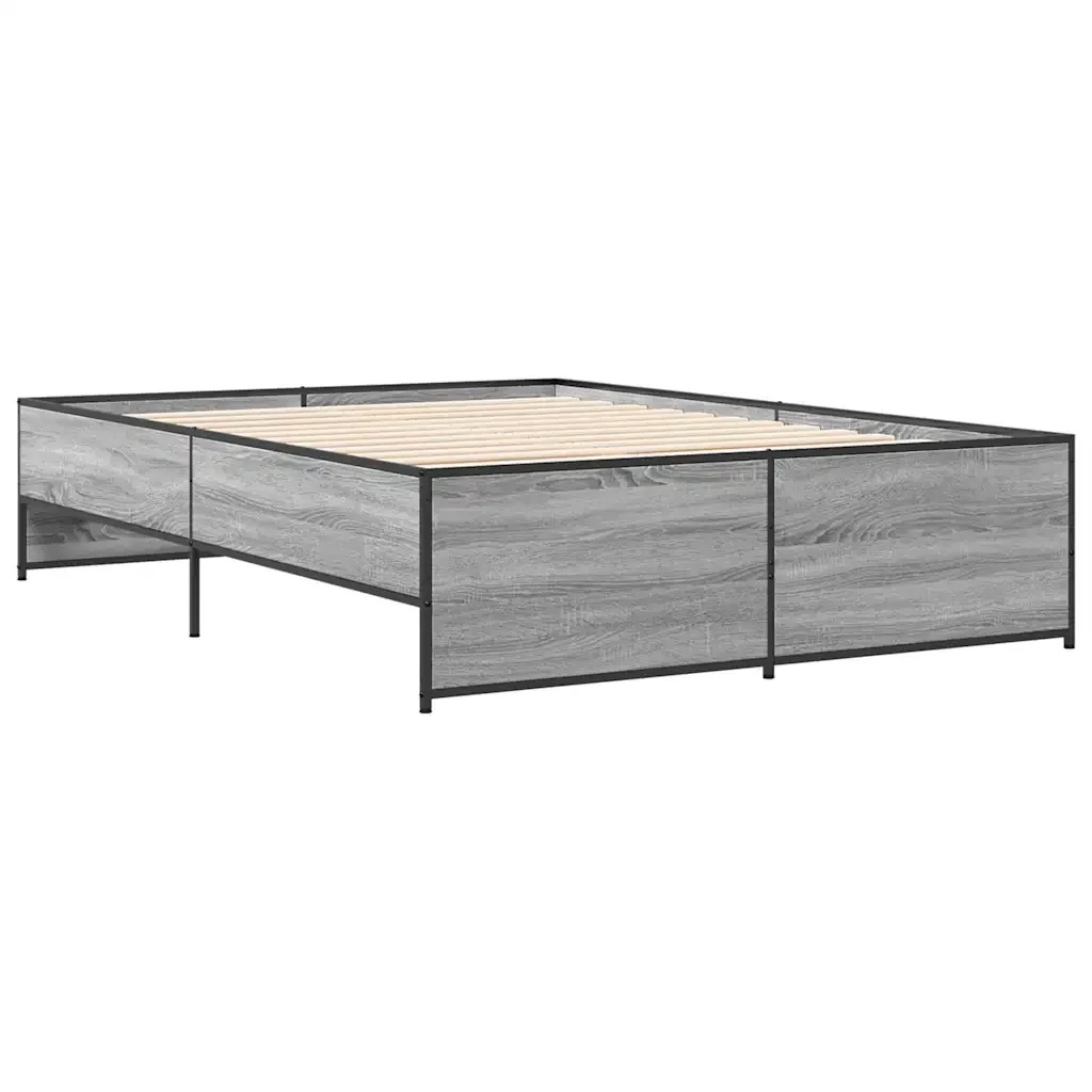 Letto matrimoniale | Letto per adulti | Giroletto Grigio Sonoma 140x190 cm in Legno Multistrato Metallo - Image 4