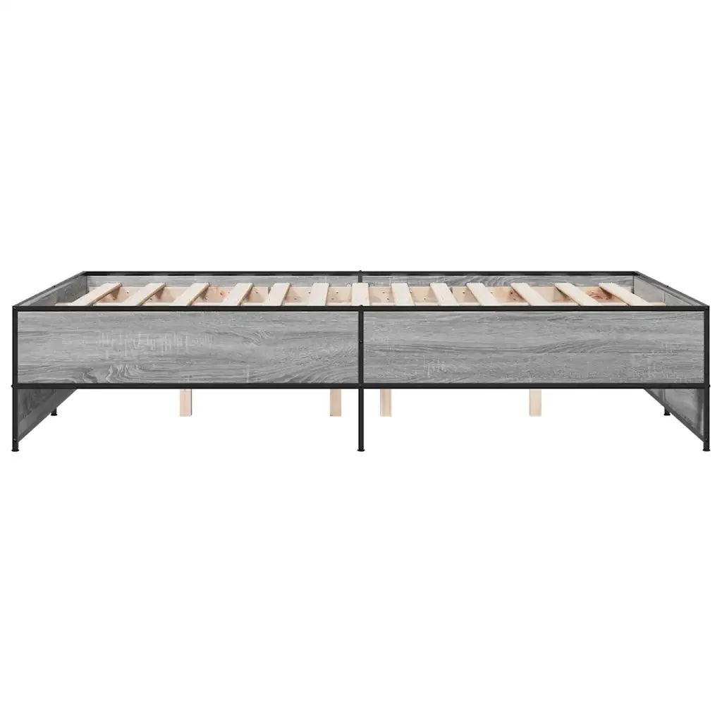 Letto matrimoniale | Letto per adulti | Giroletto Grigio Sonoma 140x190 cm in Legno Multistrato Metallo - Image 5