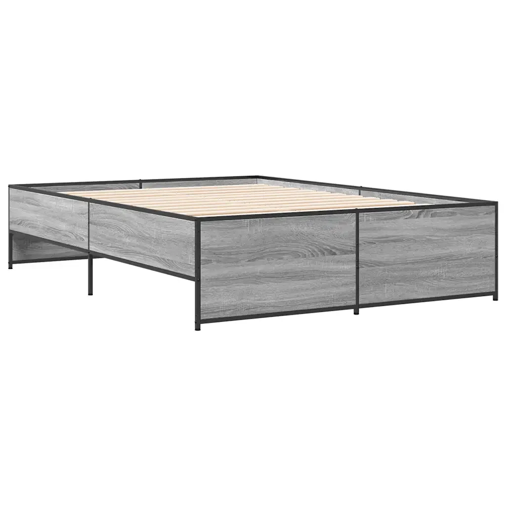 Letto matrimoniale | Letto per adulti | Giroletto Grigio Sonoma 140x190 cm in Legno Multistrato Metallo - Image 6
