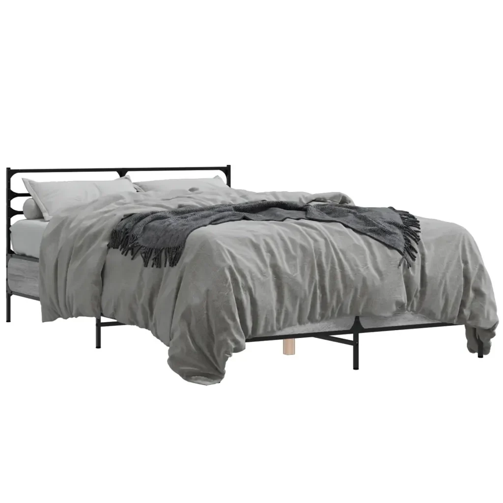 Letto matrimoniale | Letto per adulti | Giroletto Grigio Sonoma 140x190 cm in Legno Multistrato Metallo