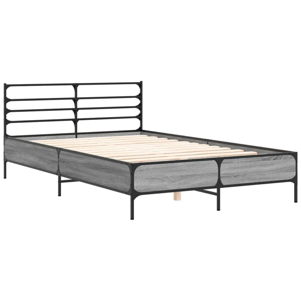 Letto matrimoniale | Letto per adulti | Giroletto Grigio Sonoma 140x190 cm in Legno Multistrato Metallo - Image 3