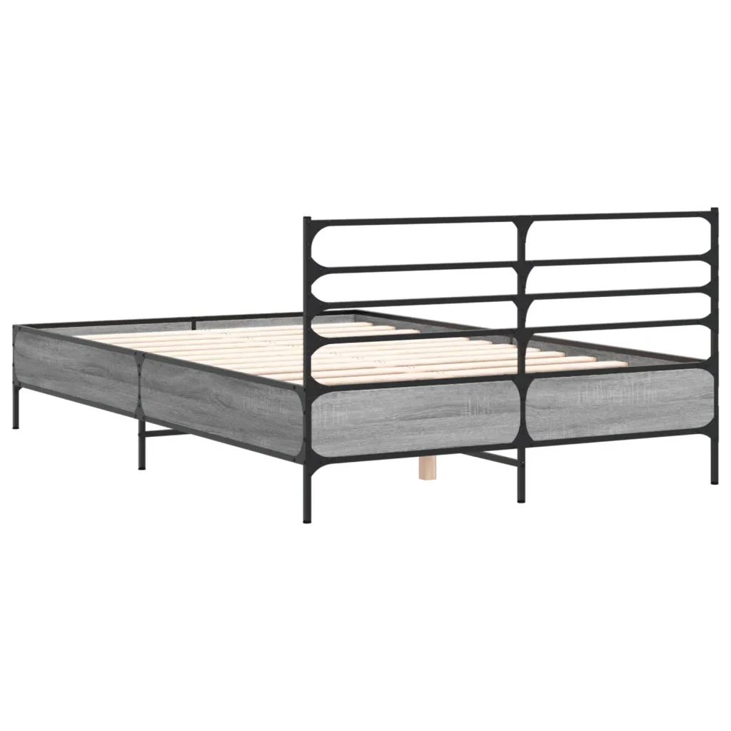 Letto matrimoniale | Letto per adulti | Giroletto Grigio Sonoma 140x190 cm in Legno Multistrato Metallo - Image 6