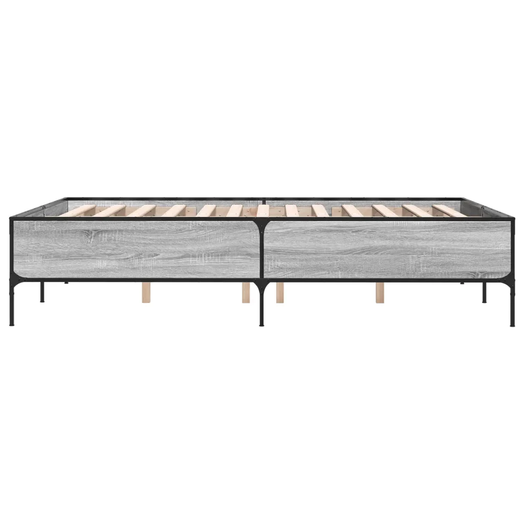 Letto matrimoniale | Letto per adulti | Giroletto Grigio Sonoma 140x190 cm in Legno Multistrato Metallo - Image 5