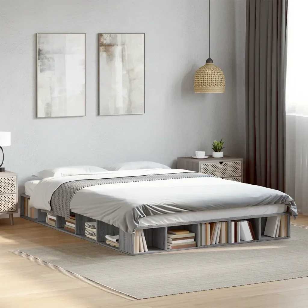 Letto matrimoniale | Letto per adulti | Giroletto Grigio Sonoma 140x200 cm in Legno Multistrato - Image 2