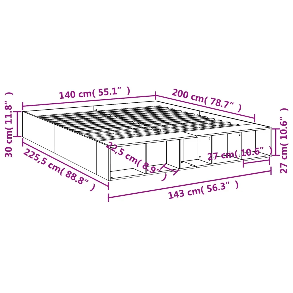 Letto matrimoniale | Letto per adulti | Giroletto Grigio Sonoma 140x200 cm in Legno Multistrato - Image 10