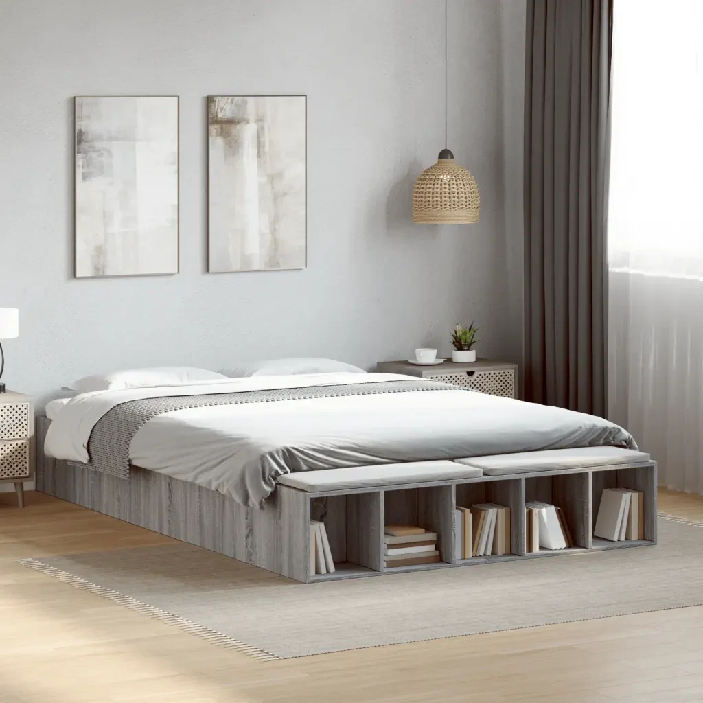 Letto matrimoniale | Letto per adulti | Giroletto Grigio Sonoma 140x200 cm in Legno Multistrato - Image 2