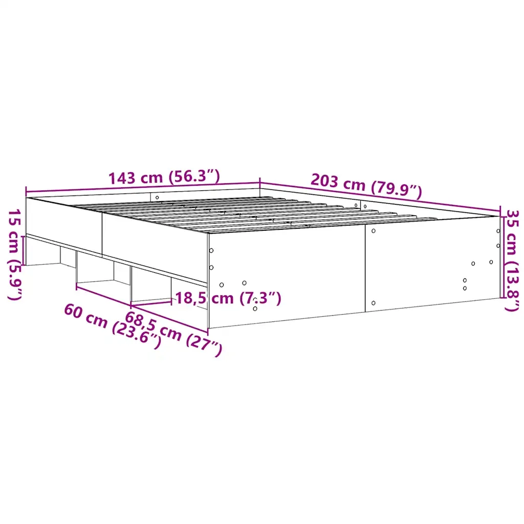 Letto matrimoniale | Letto per adulti | Giroletto Grigio Sonoma 140x200 cm in Legno Multistrato - Image 10