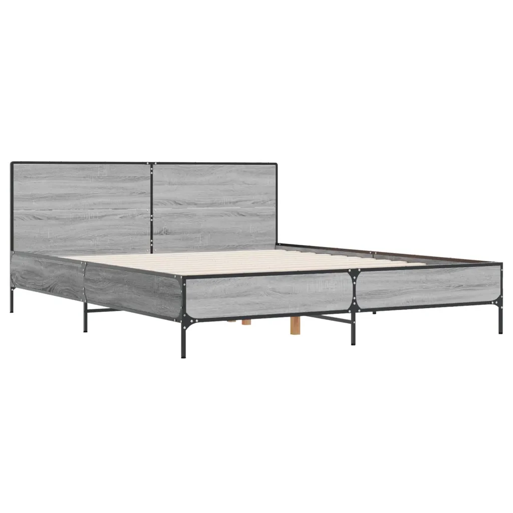 Letto matrimoniale | Letto per adulti | Giroletto Grigio Sonoma 140x200 cm in Legno Multistrato Metallo - Image 3