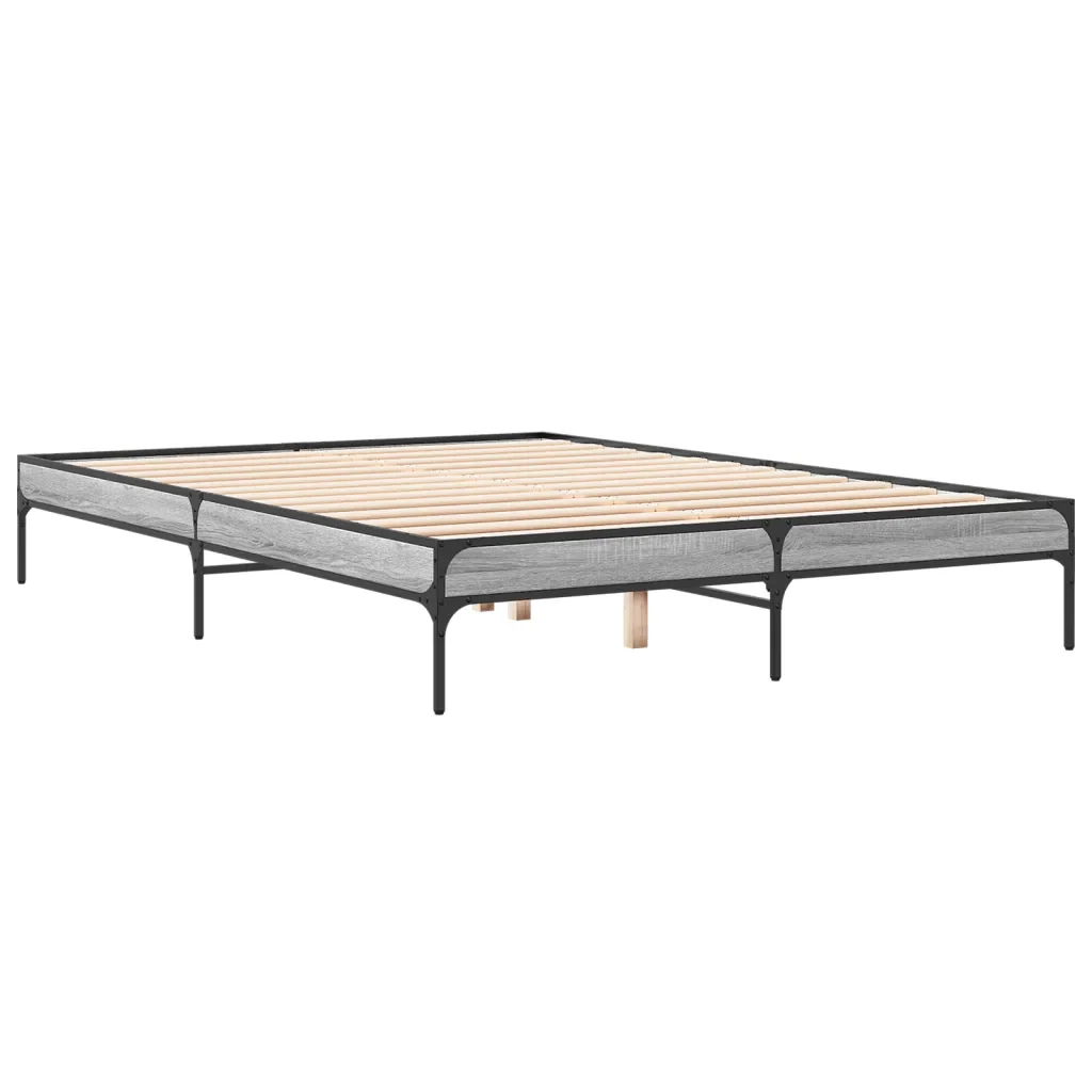 Letto matrimoniale | Letto per adulti | Giroletto Grigio Sonoma 140x200 cm in Legno Multistrato Metallo - Image 4