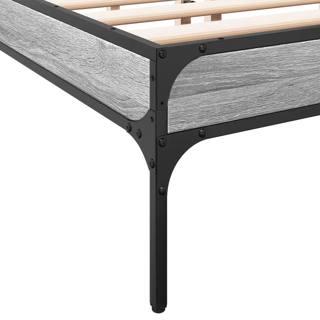 Letto matrimoniale | Letto per adulti | Giroletto Grigio Sonoma 140x200 cm in Legno Multistrato Metallo - Image 7