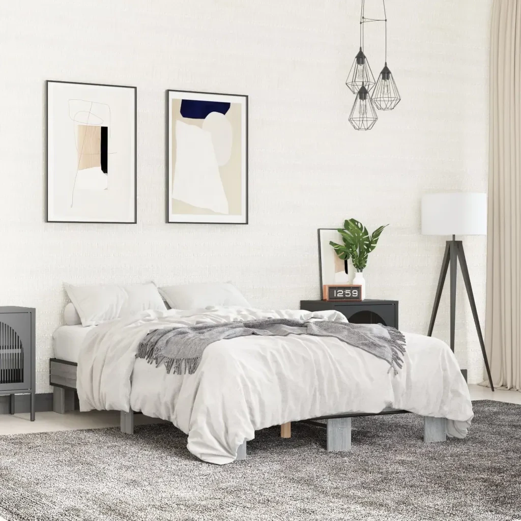Letto matrimoniale | Letto per adulti | Giroletto Grigio Sonoma 140x200 cm in Legno Multistrato Metallo - Image 2