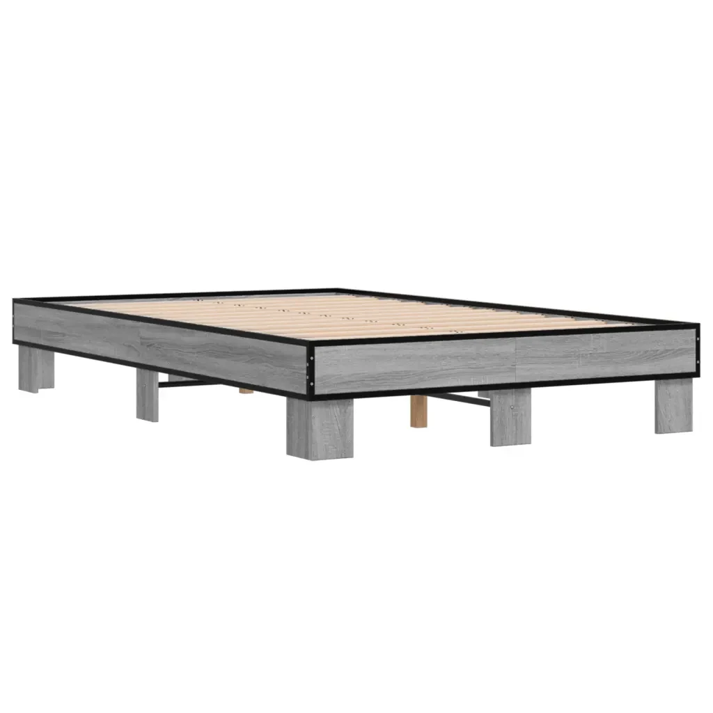 Letto matrimoniale | Letto per adulti | Giroletto Grigio Sonoma 140x200 cm in Legno Multistrato Metallo - Image 6