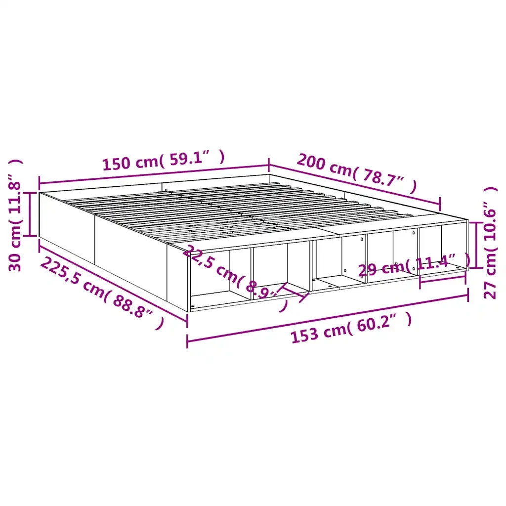 Letto matrimoniale | Letto per adulti | Giroletto Grigio Sonoma 150x200 cm in Legno Multistrato - Image 10