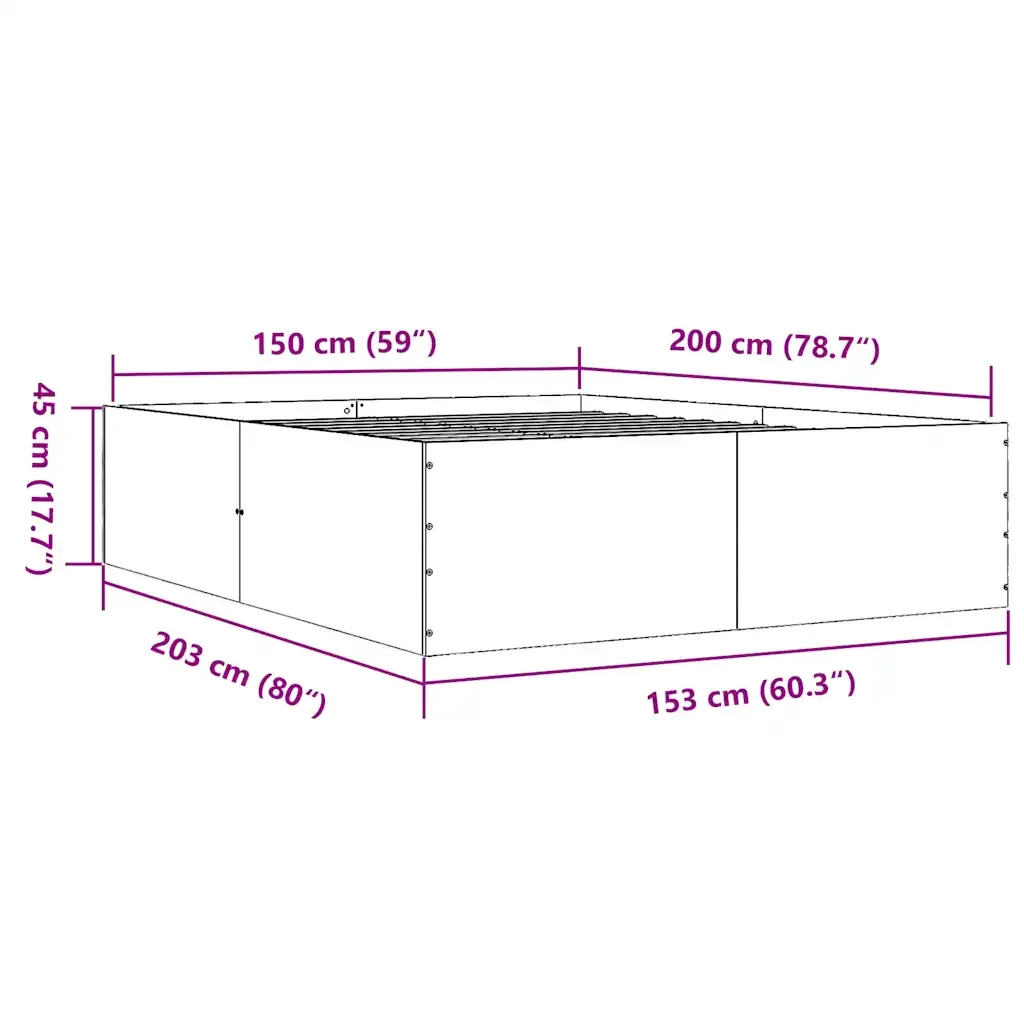 Letto matrimoniale | Letto per adulti | Giroletto Grigio Sonoma 150x200 cm in Legno Multistrato - Image 10