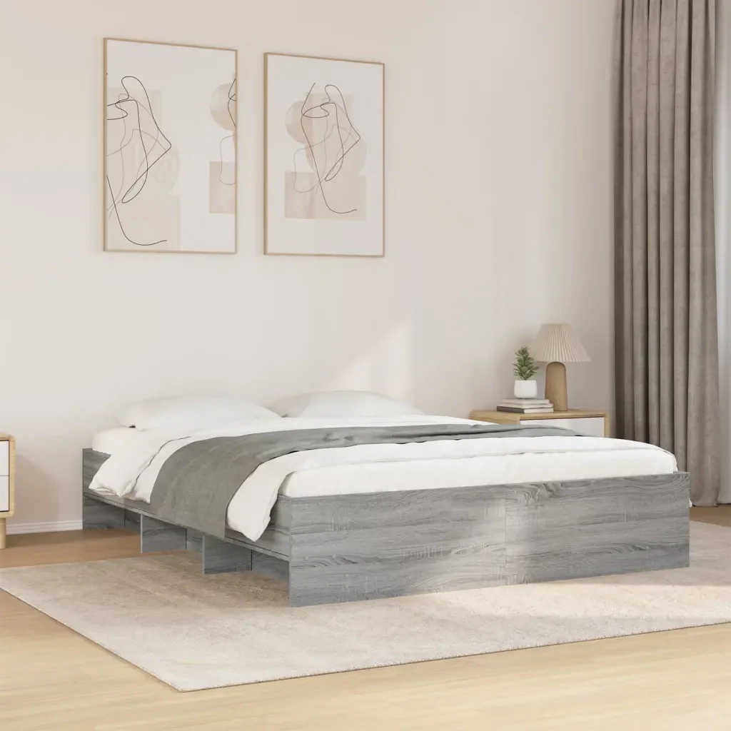 Letto matrimoniale | Letto per adulti | Giroletto Grigio Sonoma 150x200 cm in Legno Multistrato - Image 2