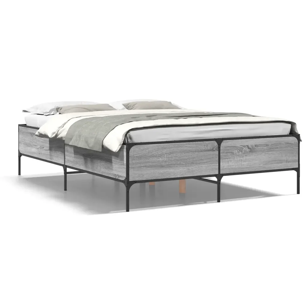 Letto matrimoniale | Letto per adulti | Giroletto Grigio Sonoma 150x200 cm in Legno Multistrato Metallo