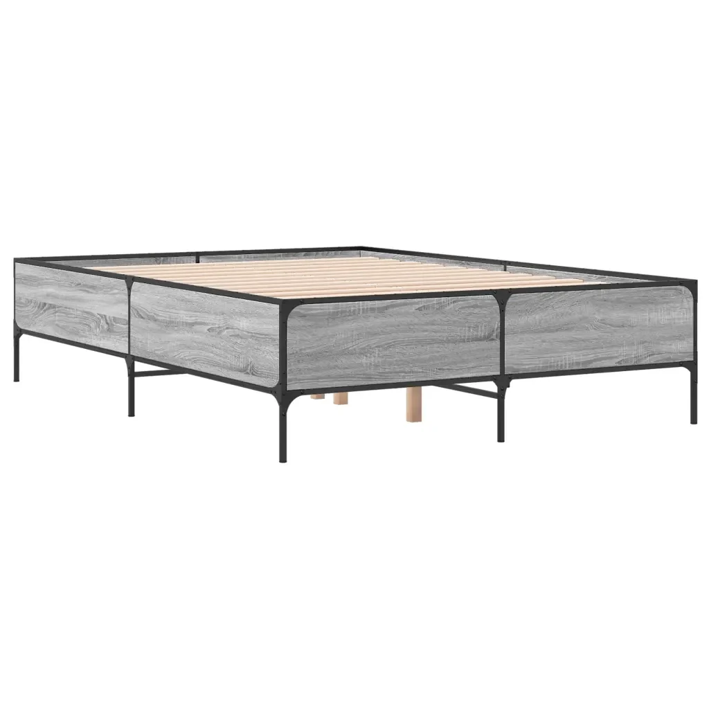Letto matrimoniale | Letto per adulti | Giroletto Grigio Sonoma 150x200 cm in Legno Multistrato Metallo - Image 6