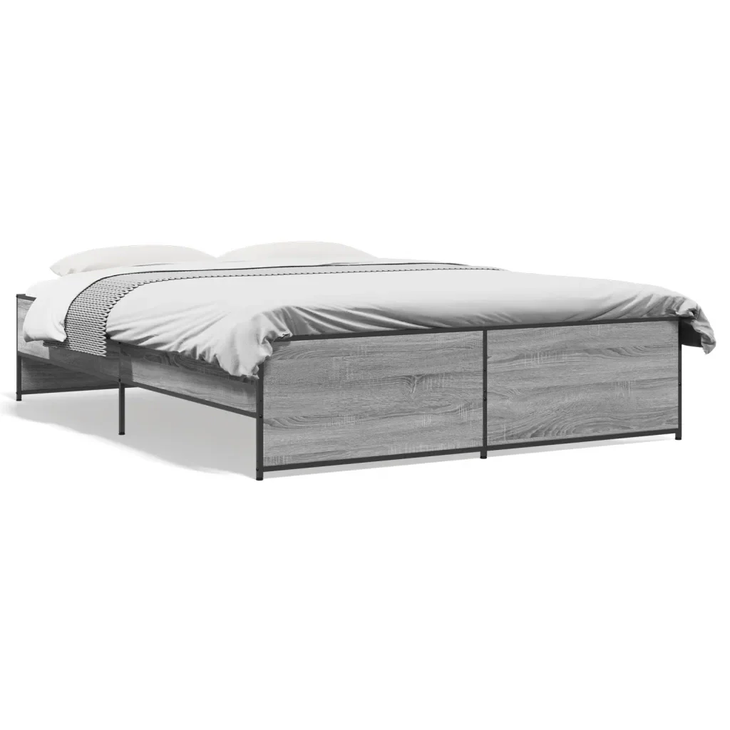 Letto matrimoniale | Letto per adulti | Giroletto Grigio Sonoma 150x200 cm in Legno Multistrato Metallo