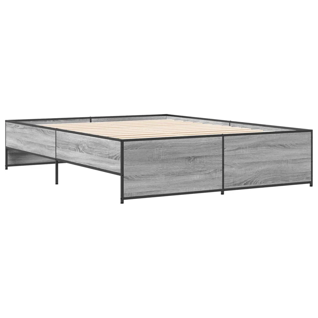 Letto matrimoniale | Letto per adulti | Giroletto Grigio Sonoma 150x200 cm in Legno Multistrato Metallo - Image 4