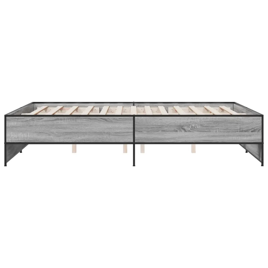 Letto matrimoniale | Letto per adulti | Giroletto Grigio Sonoma 150x200 cm in Legno Multistrato Metallo - Image 5
