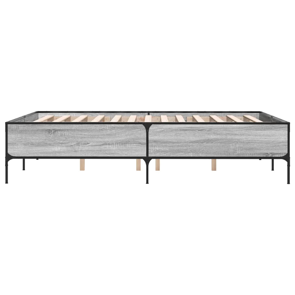 Letto matrimoniale | Letto per adulti | Giroletto Grigio Sonoma 160x200 cm in Legno Multistrato Metallo - Image 5