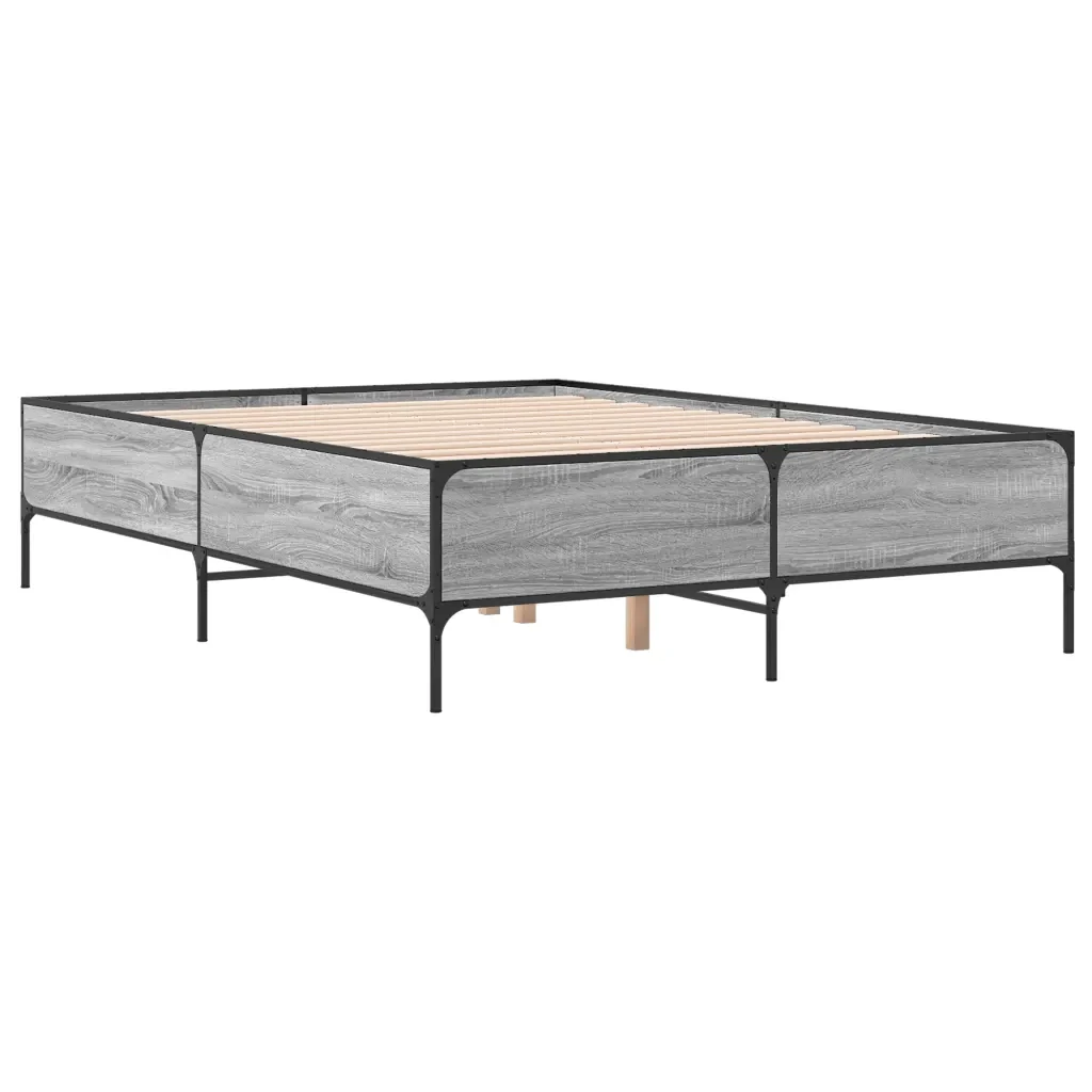 Letto matrimoniale | Letto per adulti | Giroletto Grigio Sonoma 160x200 cm in Legno Multistrato Metallo - Image 6