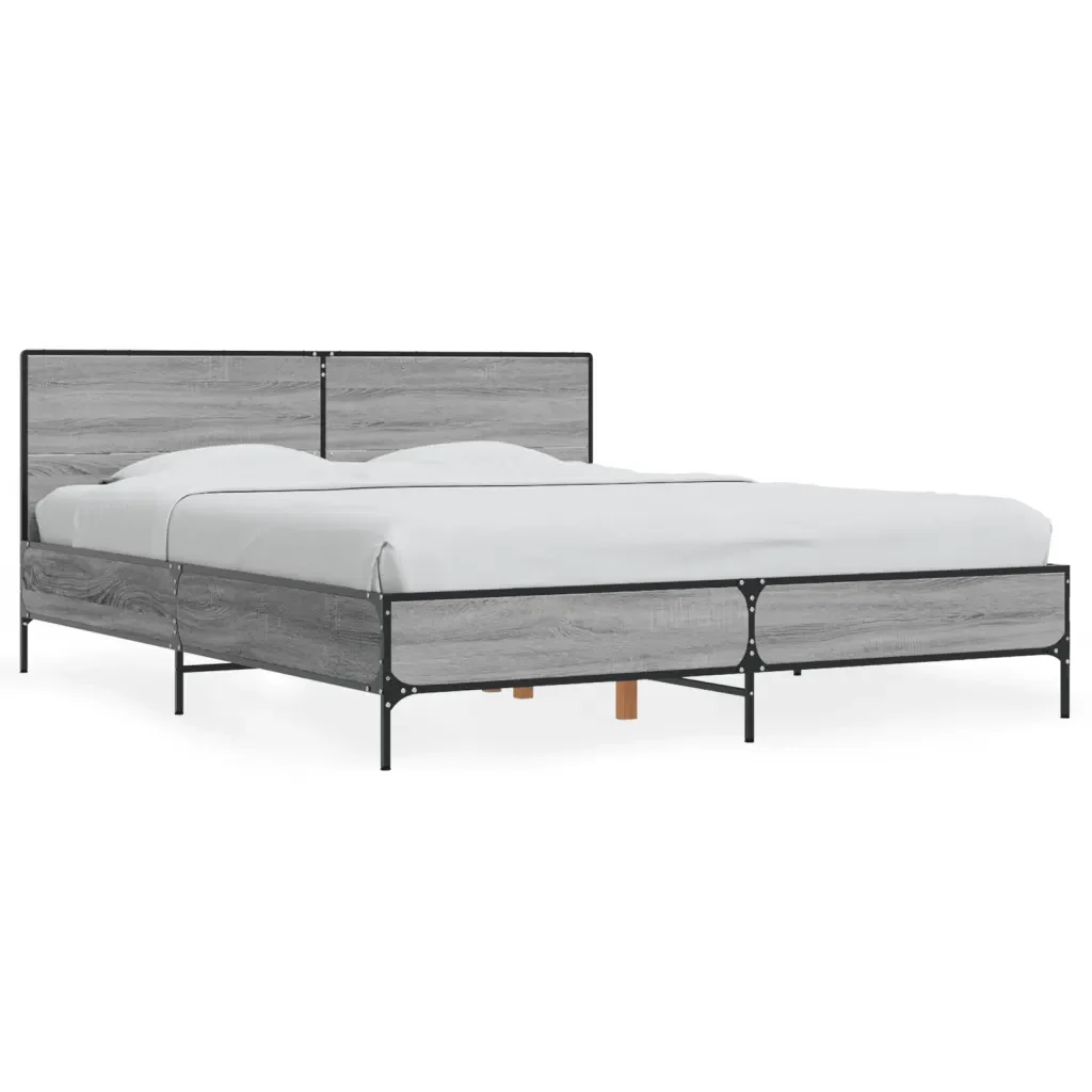 Letto matrimoniale | Letto per adulti | Giroletto Grigio Sonoma 160x200 cm in Legno Multistrato Metallo