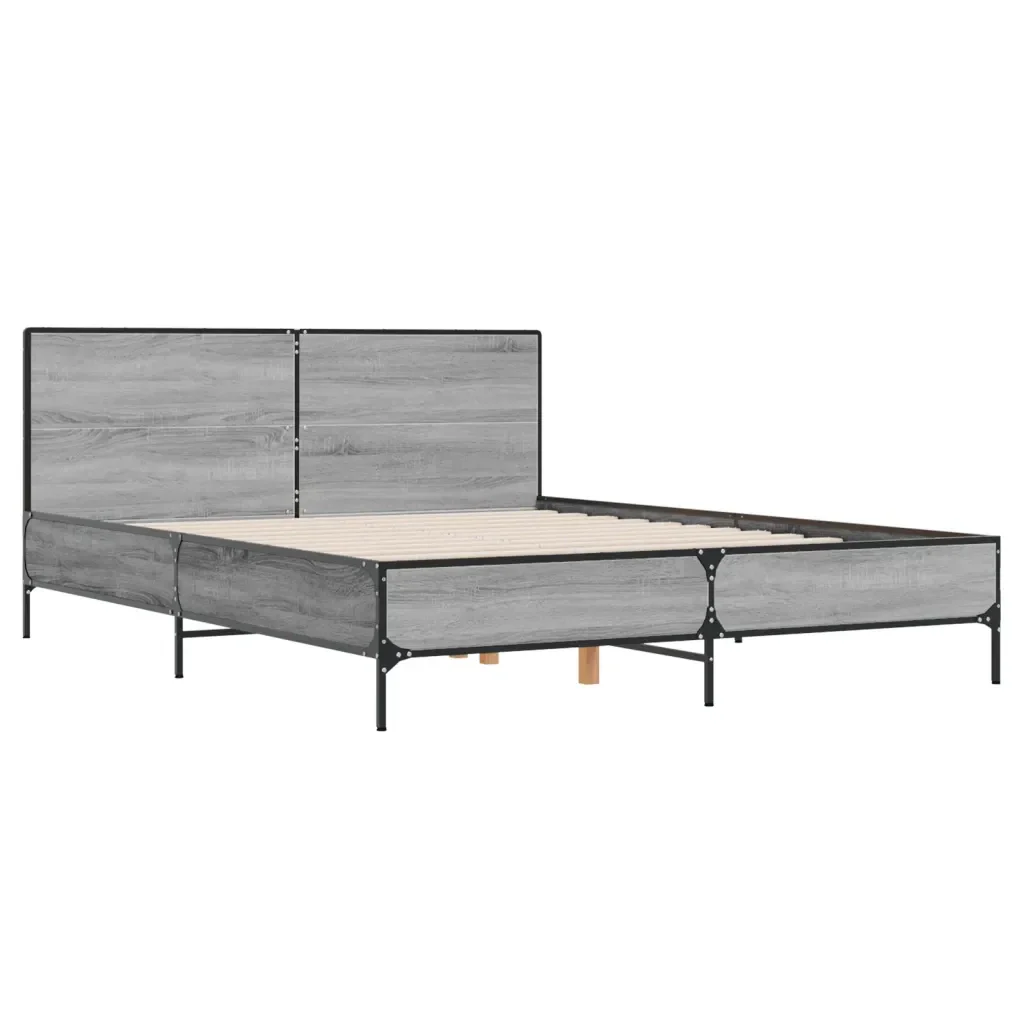 Letto matrimoniale | Letto per adulti | Giroletto Grigio Sonoma 160x200 cm in Legno Multistrato Metallo - Image 3