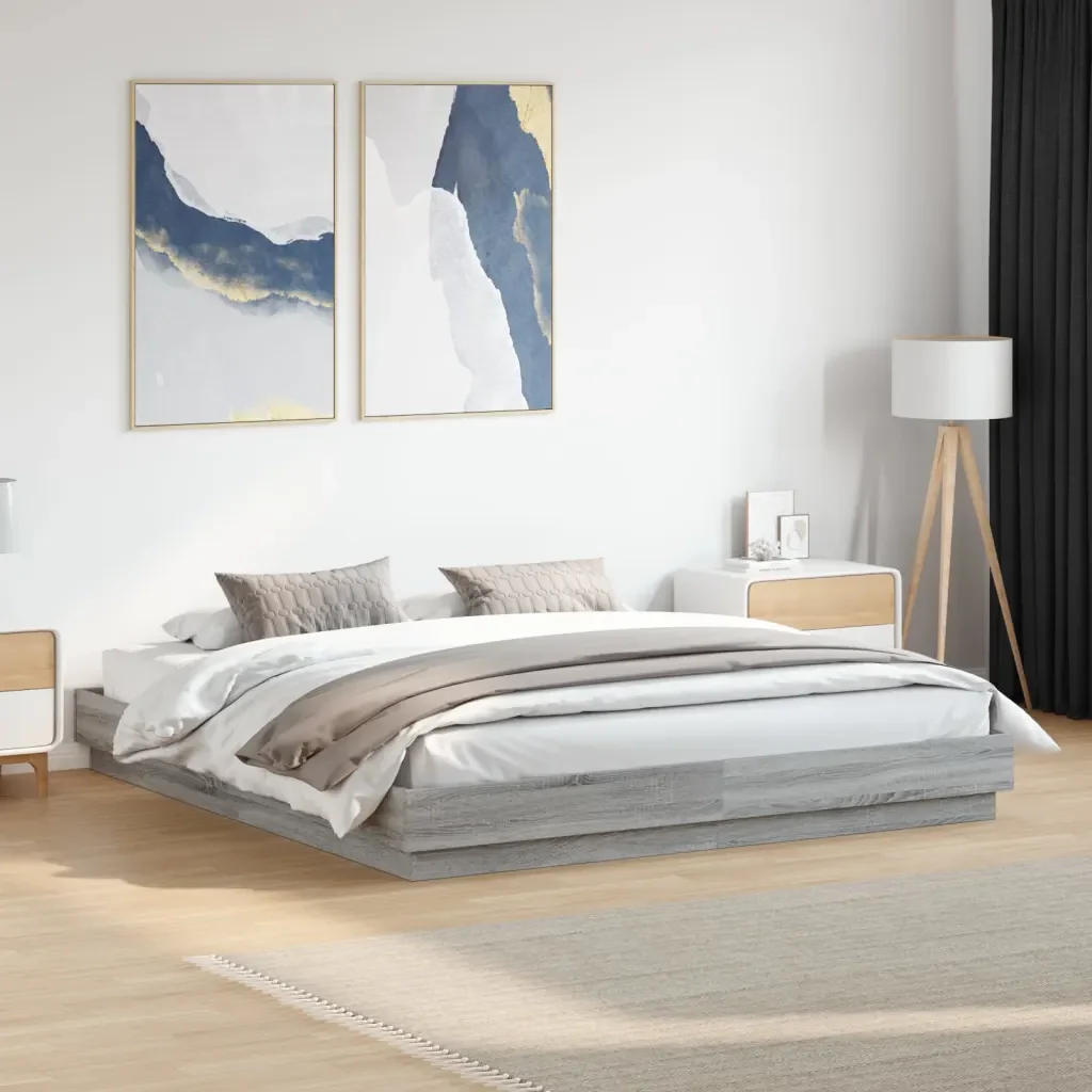 Letto matrimoniale | Letto per adulti | Giroletto Grigio Sonoma 180x200 cm in Legno Multistrato - Image 2
