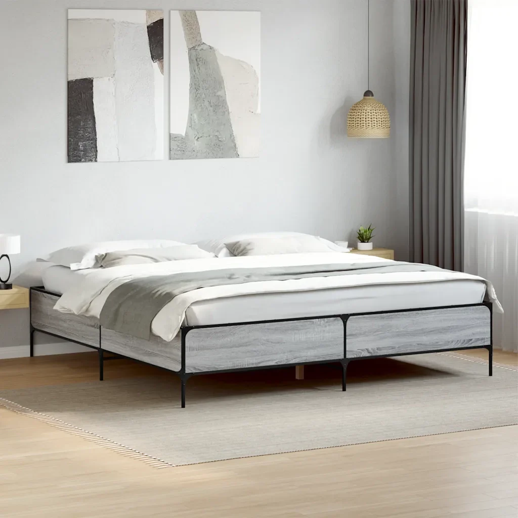 Letto matrimoniale | Letto per adulti | Giroletto Grigio Sonoma 180x200 cm in Legno Multistrato Metallo - Image 2
