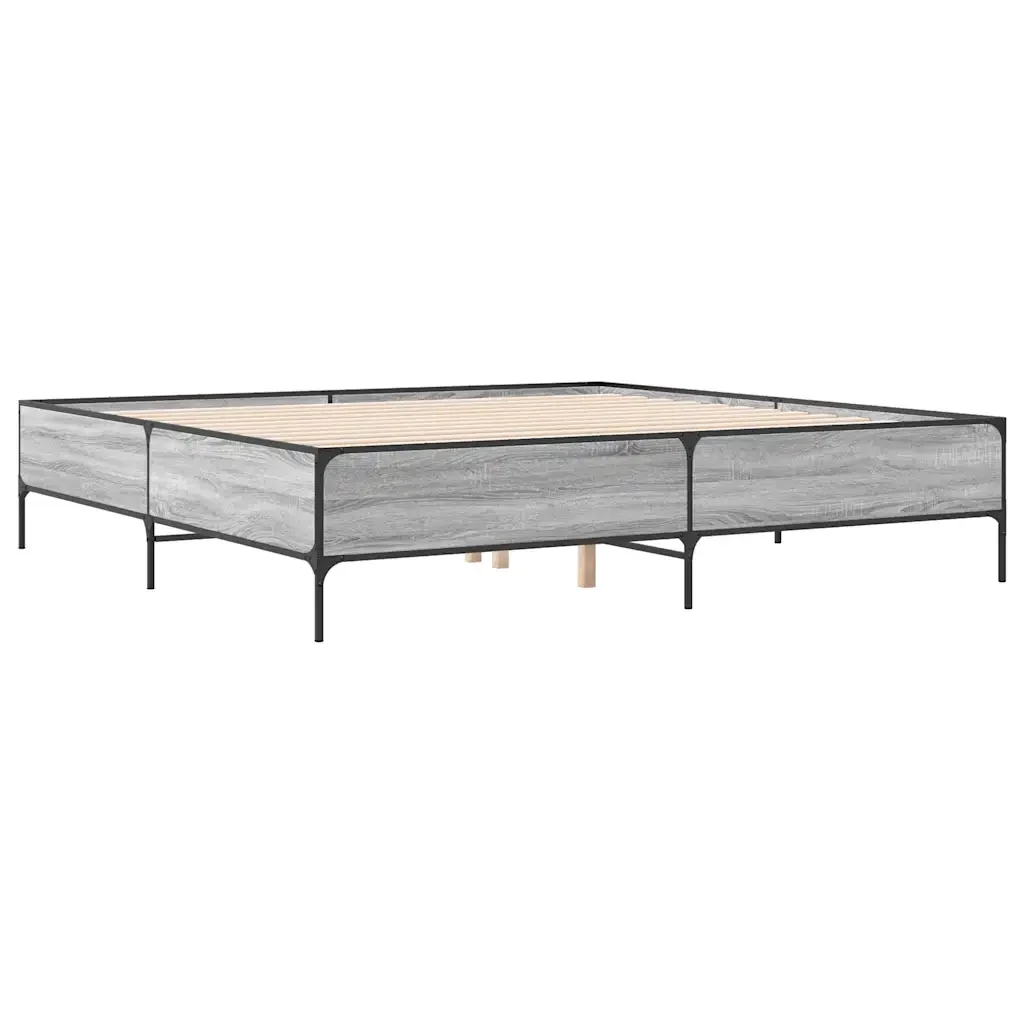 Letto matrimoniale | Letto per adulti | Giroletto Grigio Sonoma 180x200 cm in Legno Multistrato Metallo - Image 6