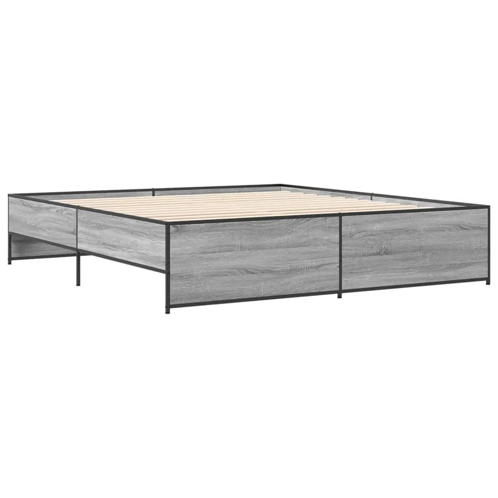 Letto matrimoniale | Letto per adulti | Giroletto Grigio Sonoma 180x200 cm in Legno Multistrato Metallo - Image 4