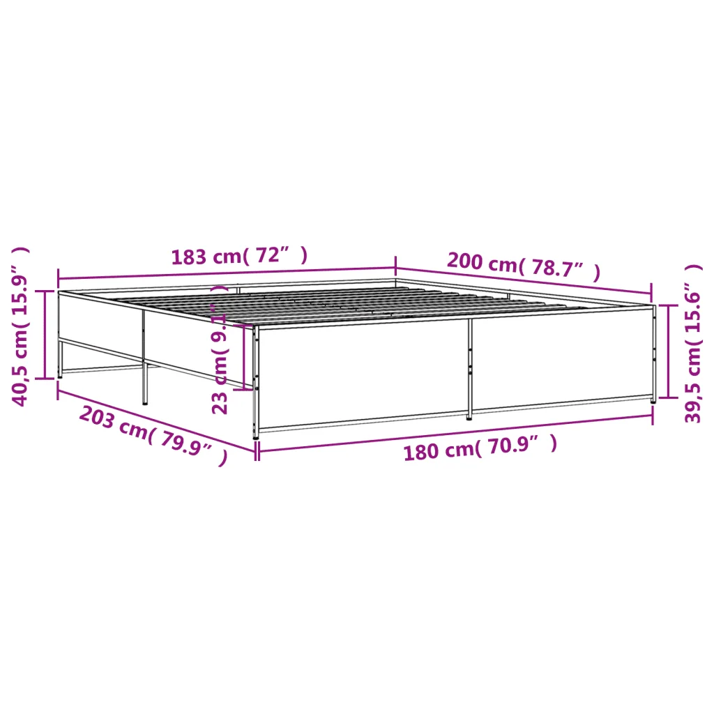 Letto matrimoniale | Letto per adulti | Giroletto Grigio Sonoma 180x200 cm in Legno Multistrato Metallo - Image 9