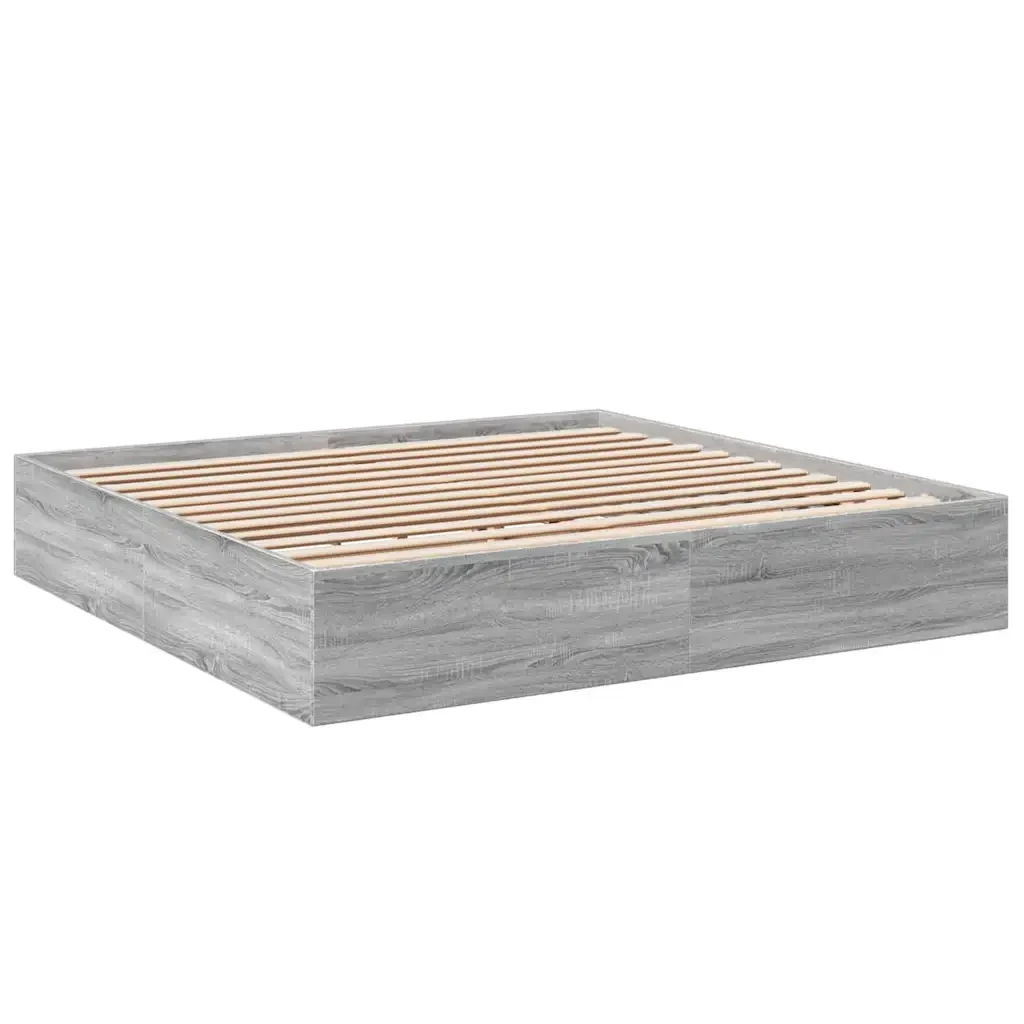 Letto matrimoniale | Letto per adulti | Giroletto Grigio Sonoma 200x200 cm in Legno Multistrato - Image 3