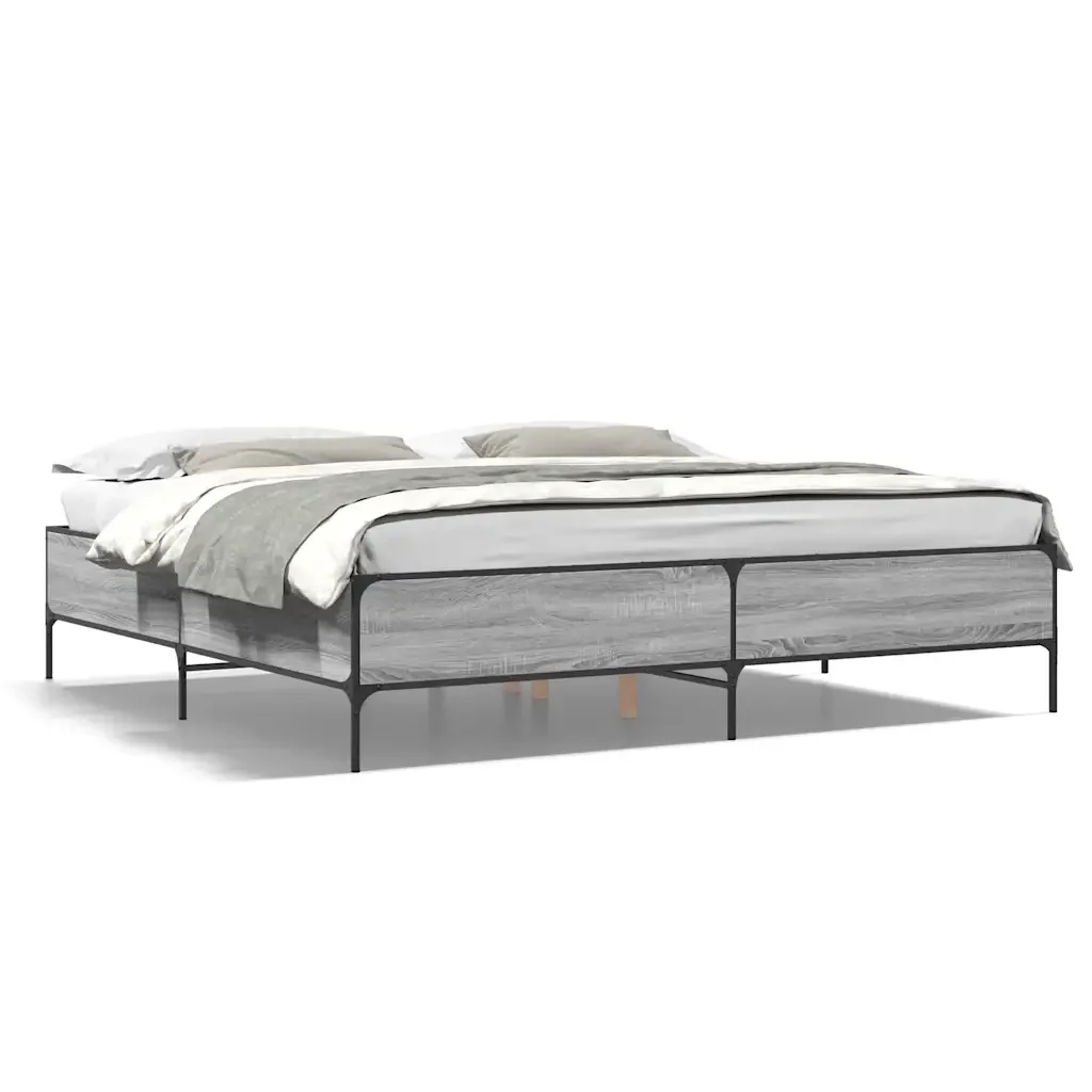 Letto matrimoniale | Letto per adulti | Giroletto Grigio Sonoma 200x200 cm in Legno Multistrato Metallo