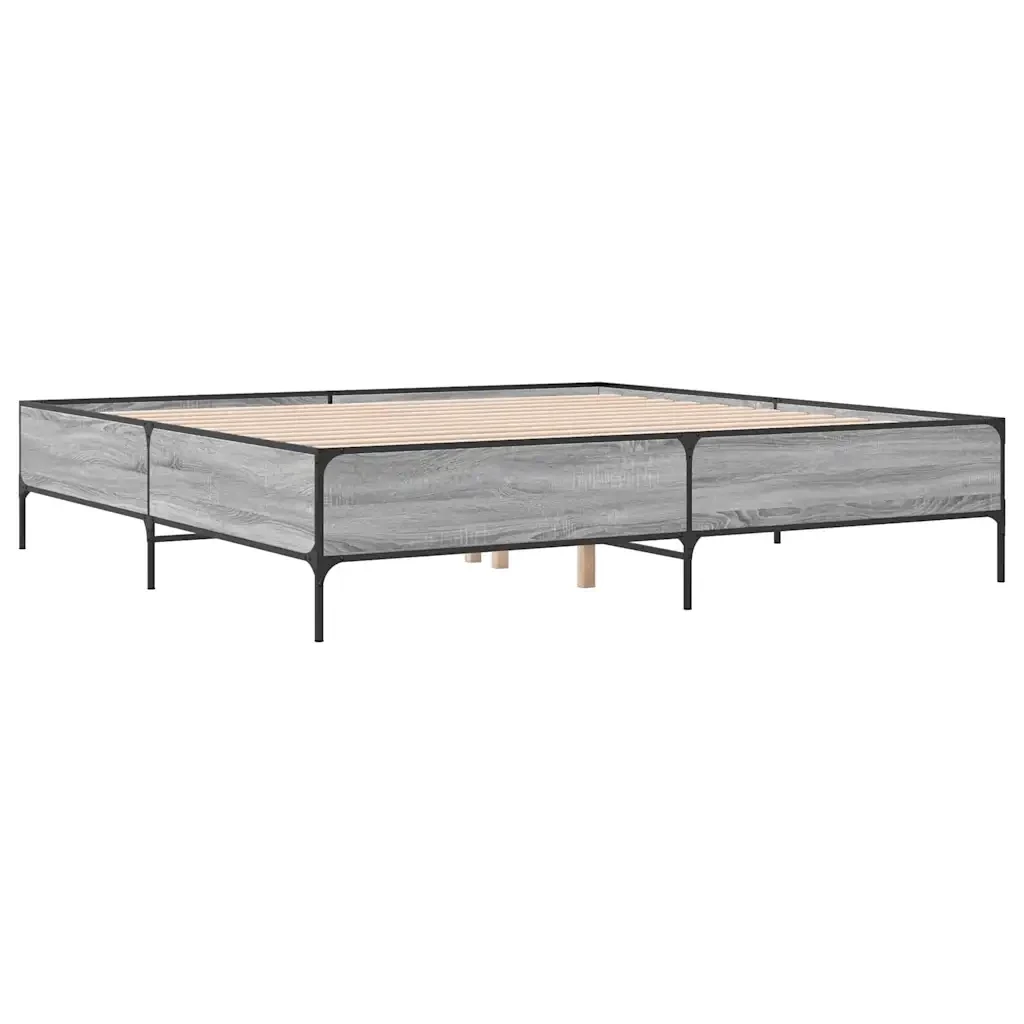 Letto matrimoniale | Letto per adulti | Giroletto Grigio Sonoma 200x200 cm in Legno Multistrato Metallo - Image 4