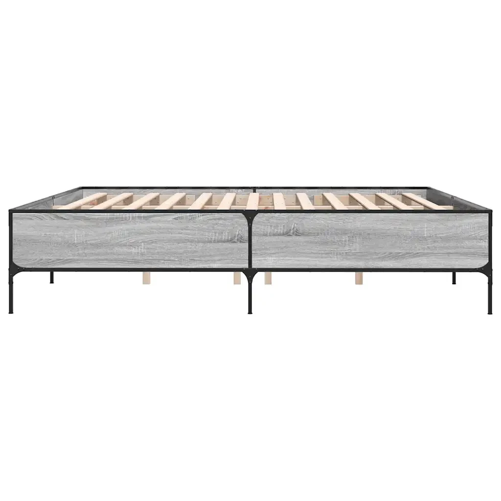 Letto matrimoniale | Letto per adulti | Giroletto Grigio Sonoma 200x200 cm in Legno Multistrato Metallo - Image 5