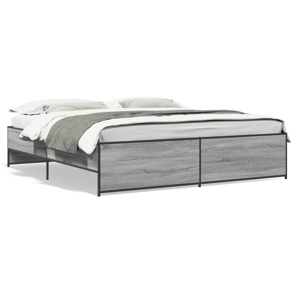 Letto matrimoniale | Letto per adulti | Giroletto Grigio Sonoma 200x200 cm in Legno Multistrato Metallo