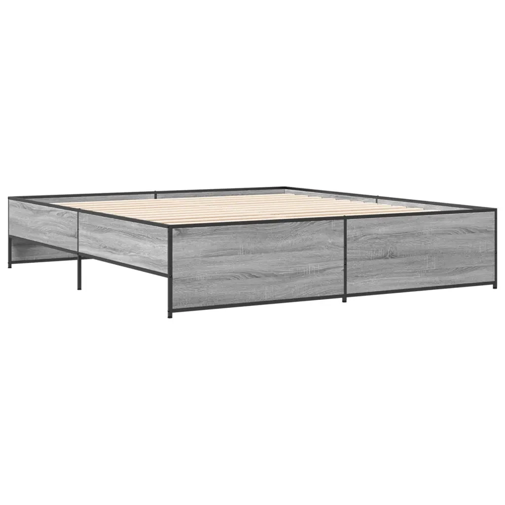 Letto matrimoniale | Letto per adulti | Giroletto Grigio Sonoma 200x200 cm in Legno Multistrato Metallo - Image 3