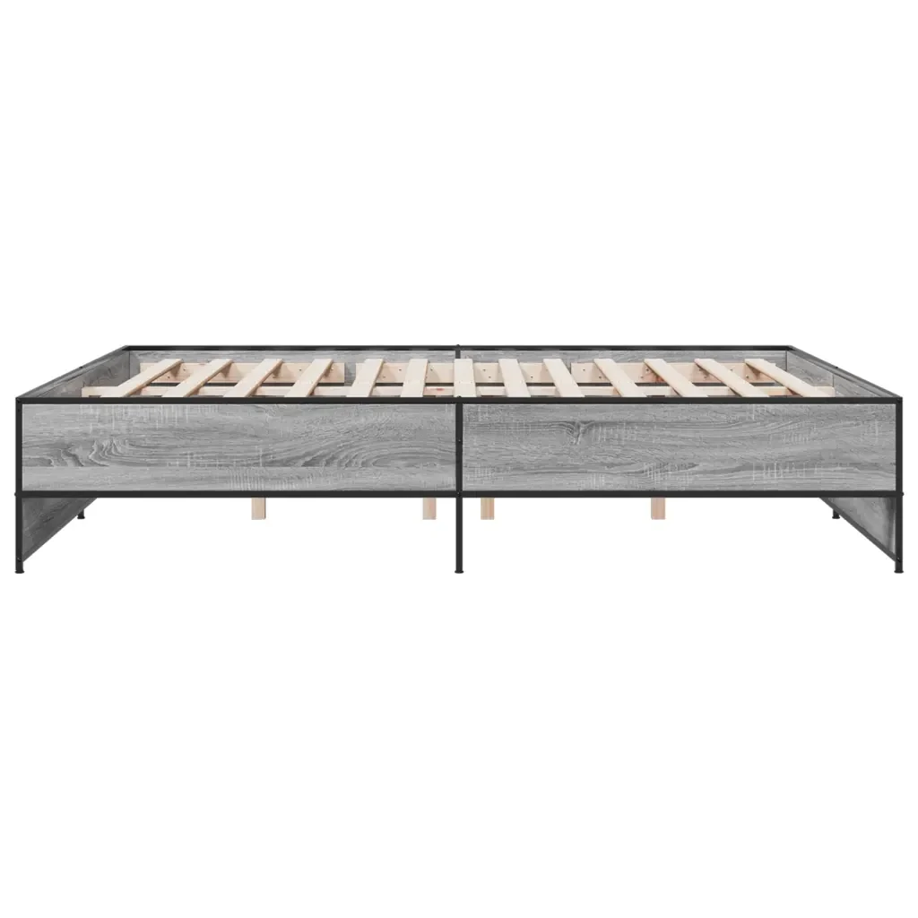 Letto matrimoniale | Letto per adulti | Giroletto Grigio Sonoma 200x200 cm in Legno Multistrato Metallo - Image 5