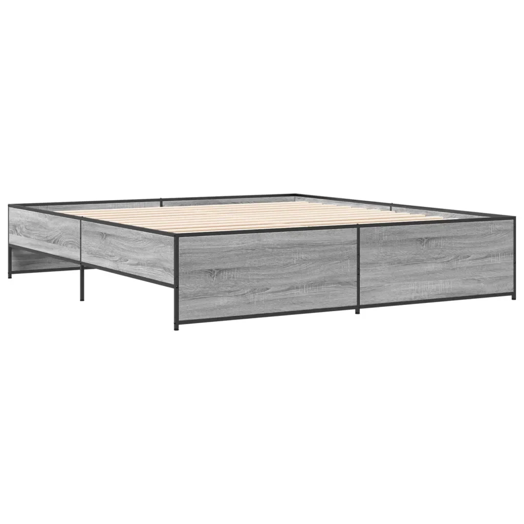 Letto matrimoniale | Letto per adulti | Giroletto Grigio Sonoma 200x200 cm in Legno Multistrato Metallo - Image 6