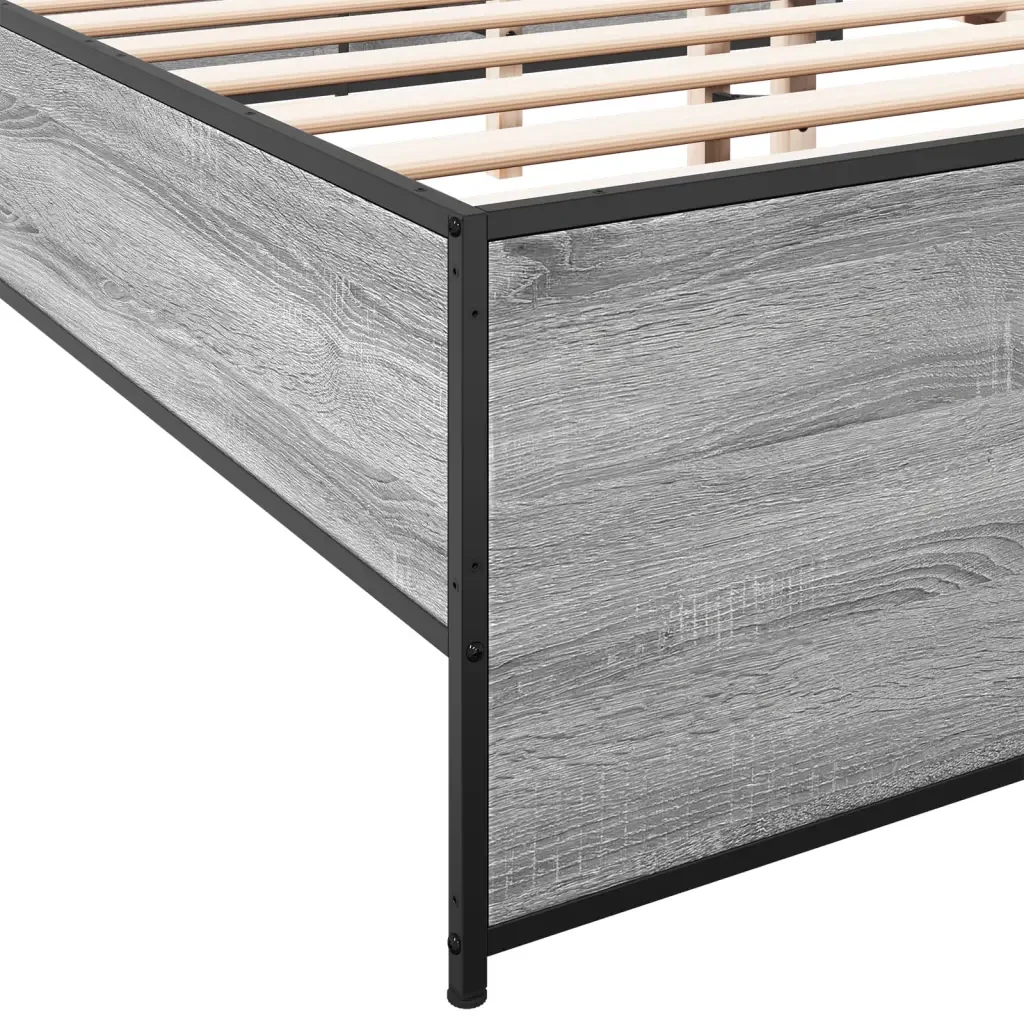 Letto matrimoniale | Letto per adulti | Giroletto Grigio Sonoma 200x200 cm in Legno Multistrato Metallo - Image 7