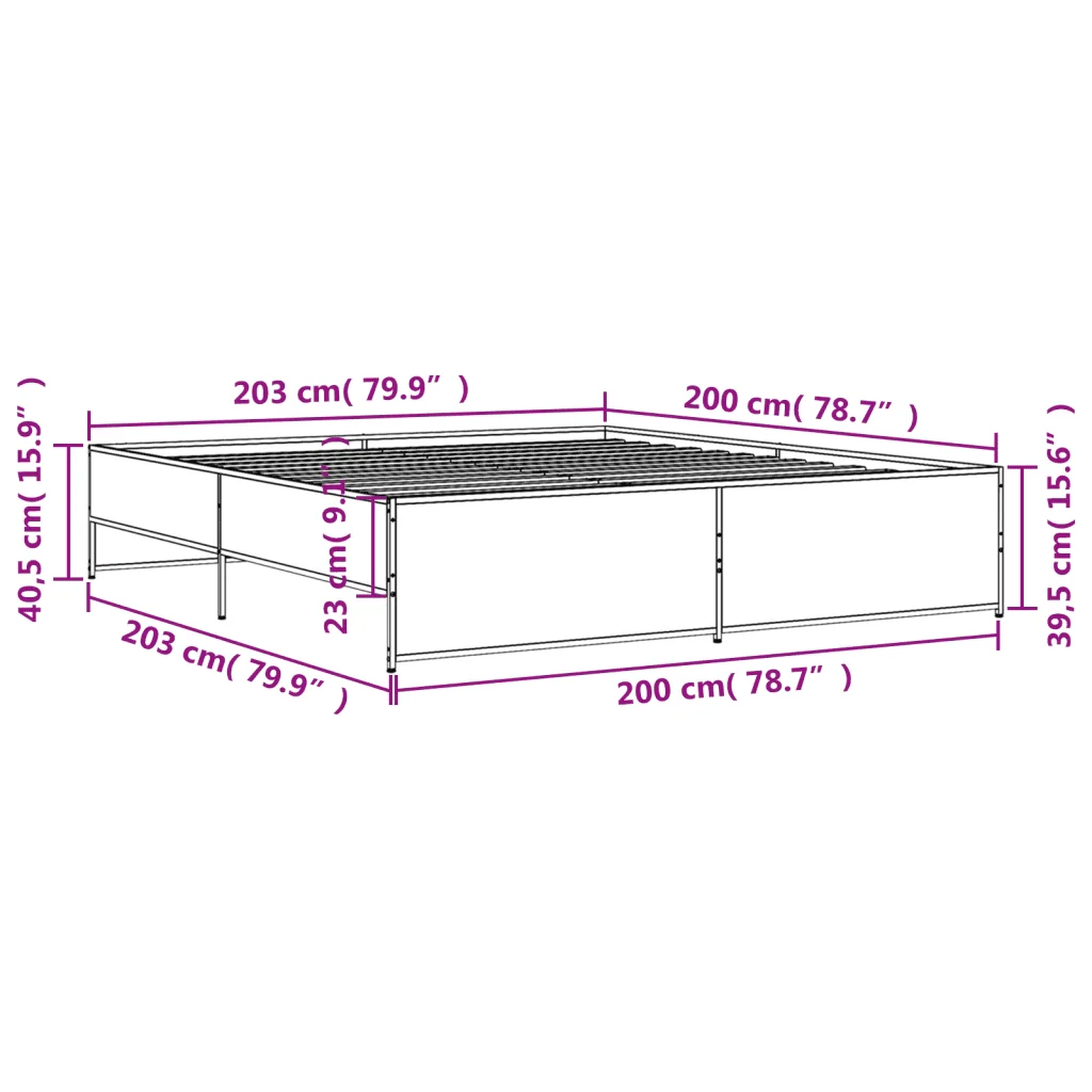 Letto matrimoniale | Letto per adulti | Giroletto Grigio Sonoma 200x200 cm in Legno Multistrato Metallo - Image 9