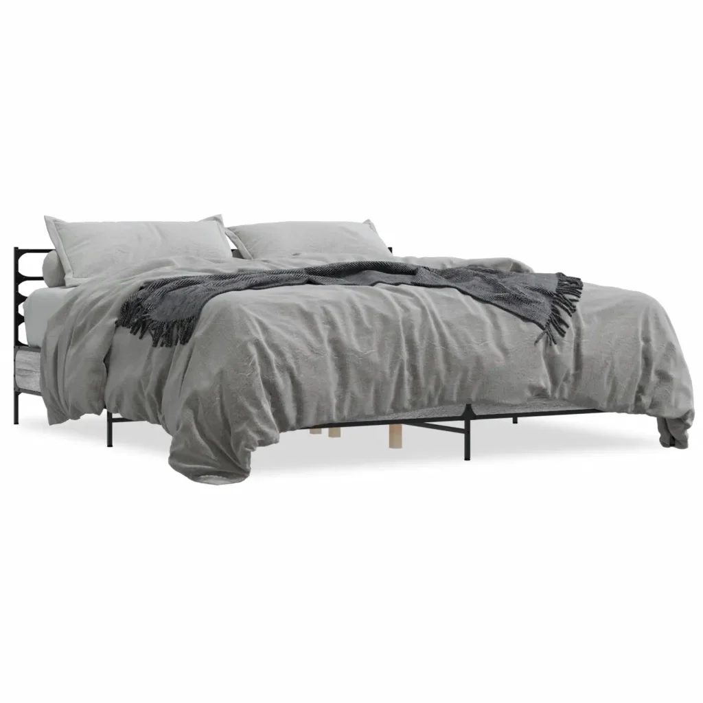 Letto matrimoniale | Letto per adulti | Giroletto Grigio Sonoma 200x200 cm in Legno Multistrato Metallo