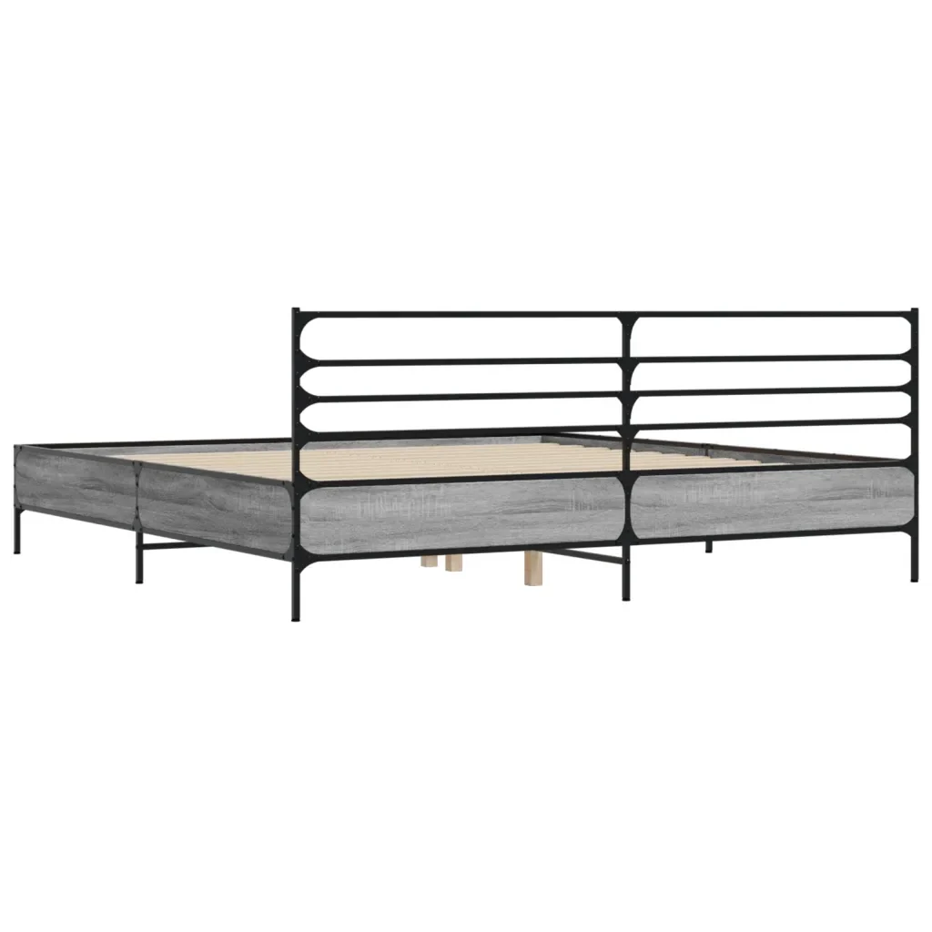 Letto matrimoniale | Letto per adulti | Giroletto Grigio Sonoma 200x200 cm in Legno Multistrato Metallo - Image 6